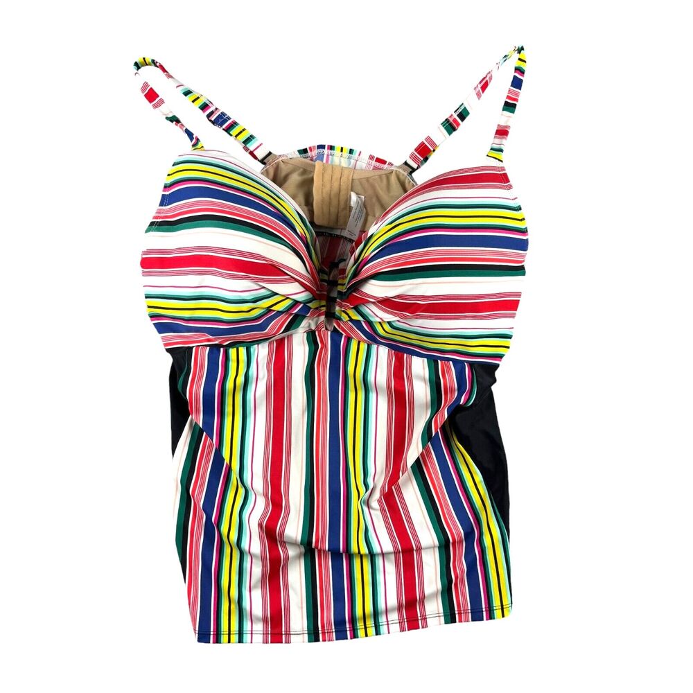 SWIM By Cacique Tankini Women's 46D Colorful Striped Swimsuit Top Built In Bra